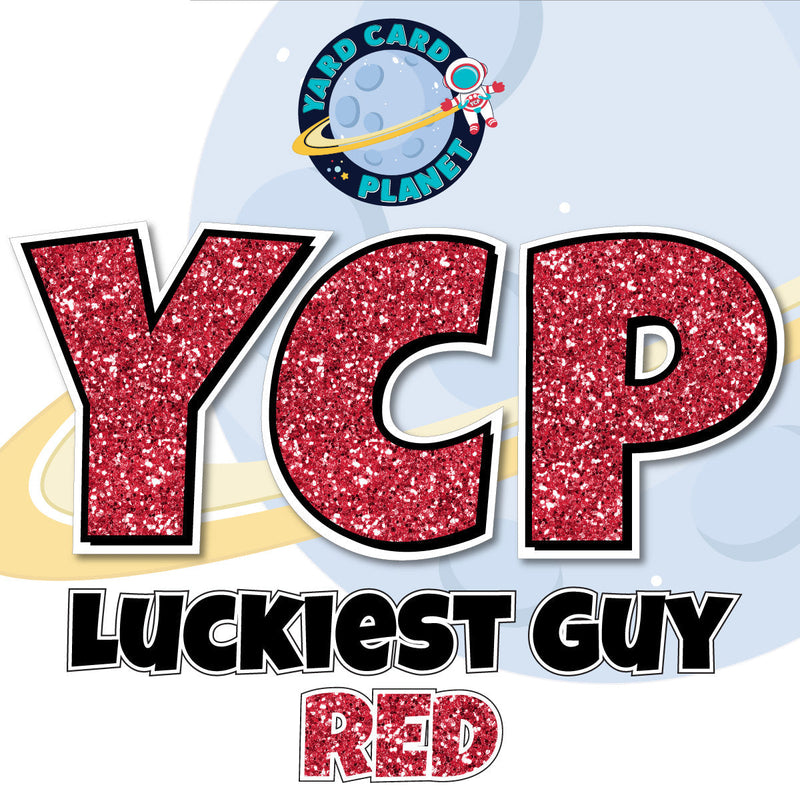 12" Luckiest Guy 41 pc. Letters and Symbols Set in Red Glitter Pattern