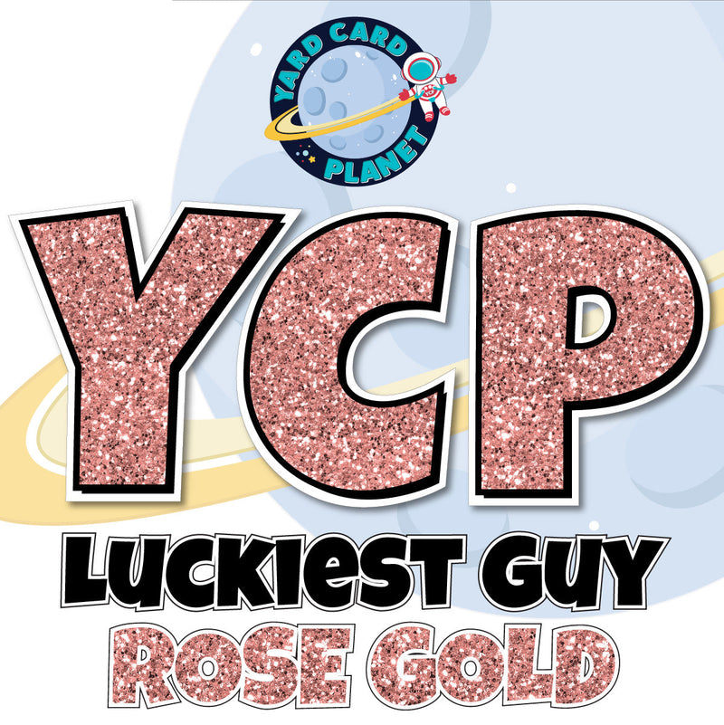12" Luckiest Guy 41 pc. Letters and Symbols Set in Rose Gold Glitter Pattern