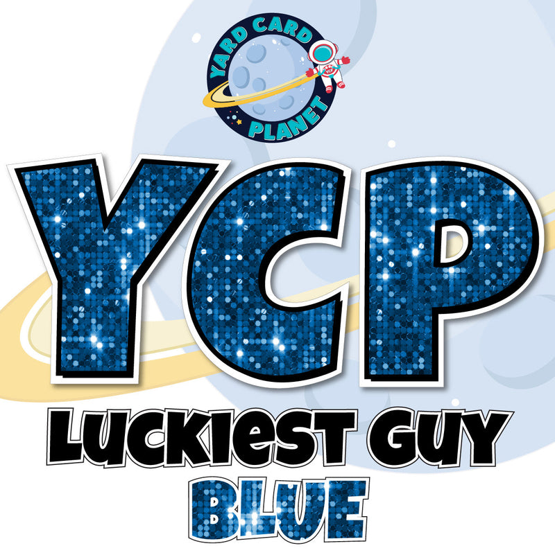 12" Luckiest Guy 41 pc. Letters and Symbols Set in Blue Sequin Pattern