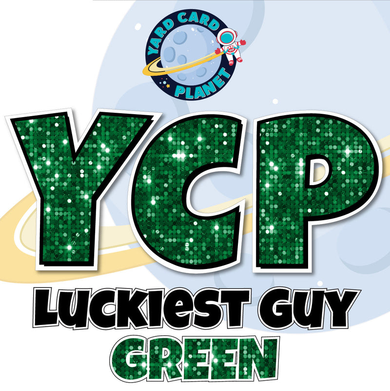 12" Luckiest Guy 41 pc. Letters and Symbols Set in Green Sequin Pattern