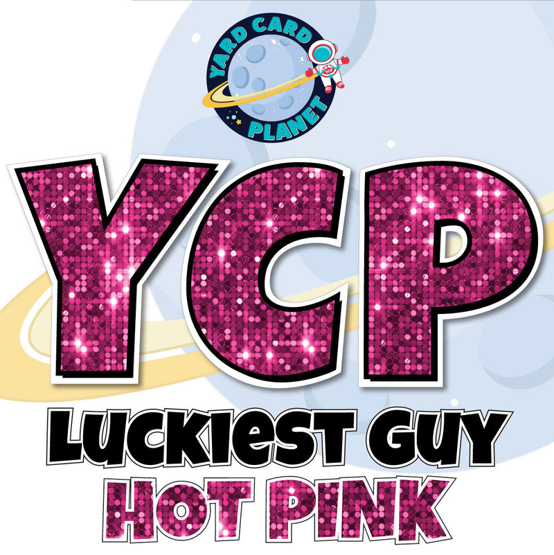 12" Luckiest Guy 41 pc. Letters and Symbols Set in Hot Pink Sequin Pattern