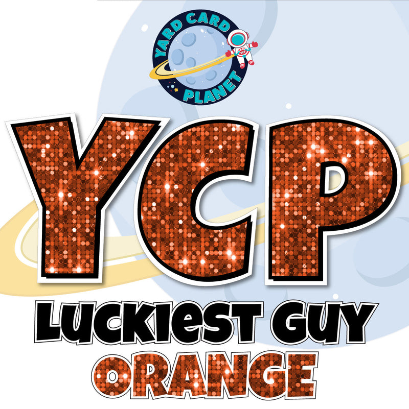 12" Luckiest Guy 41 pc. Letters and Symbols Set in Orange Sequin Pattern