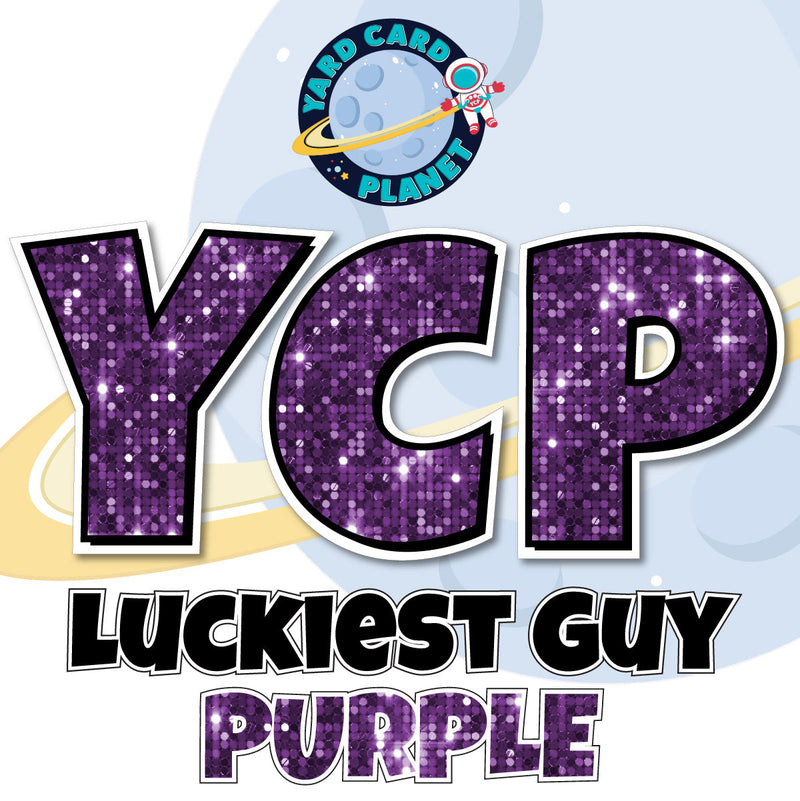 12" Luckiest Guy 41 pc. Letters and Symbols Set in Purple Sequin Pattern