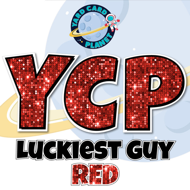 12" Luckiest Guy 41 pc. Letters and Symbols Set in Red Sequin Pattern