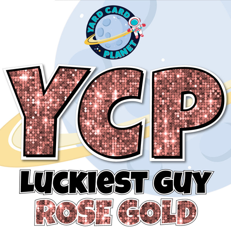 12" Luckiest Guy 41 pc. Letters and Symbols Set in Rose Gold Sequin Pattern