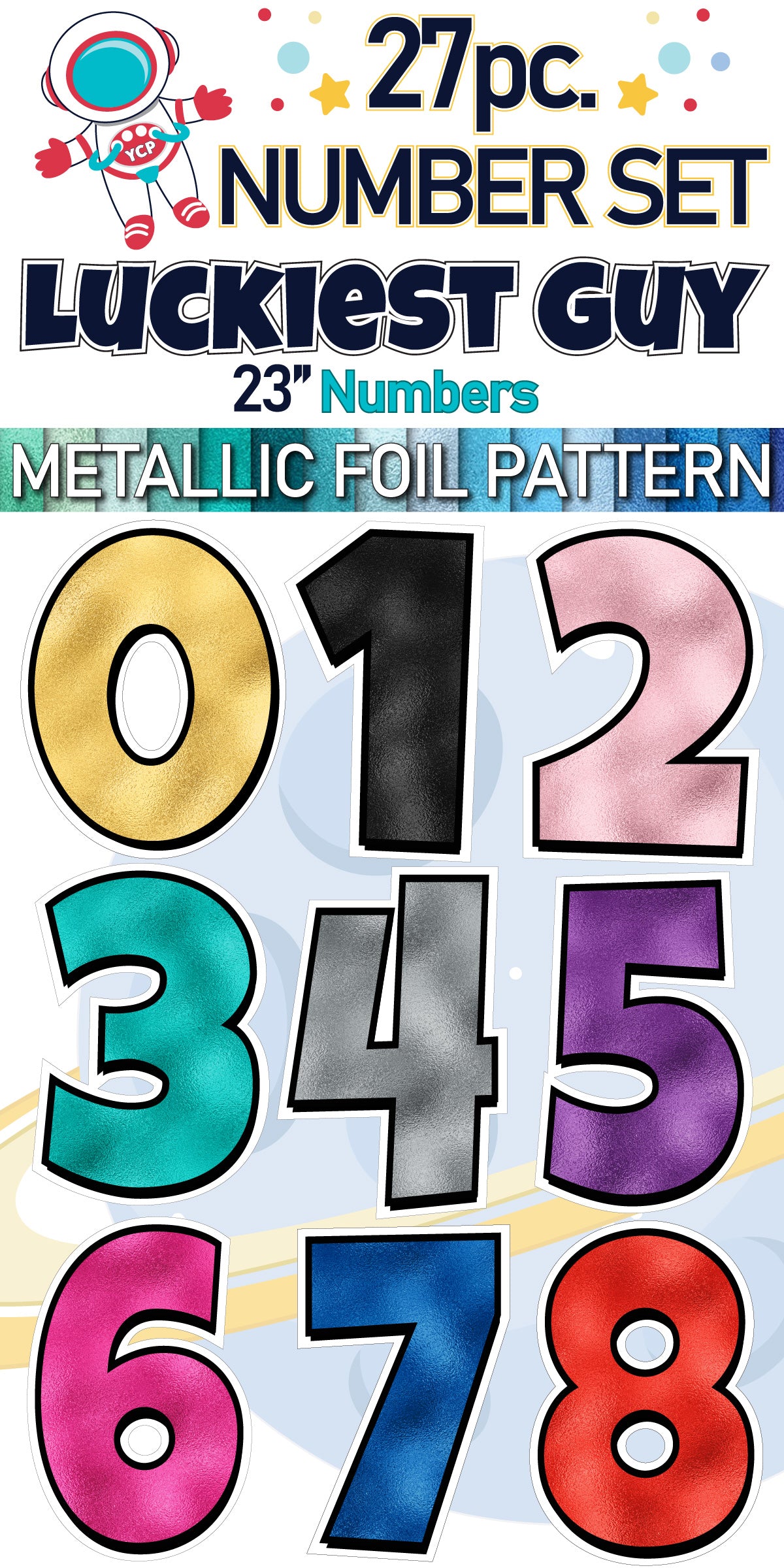 23" Luckiest Guy 27 pc. Number Set in Metallic Foil Pattern