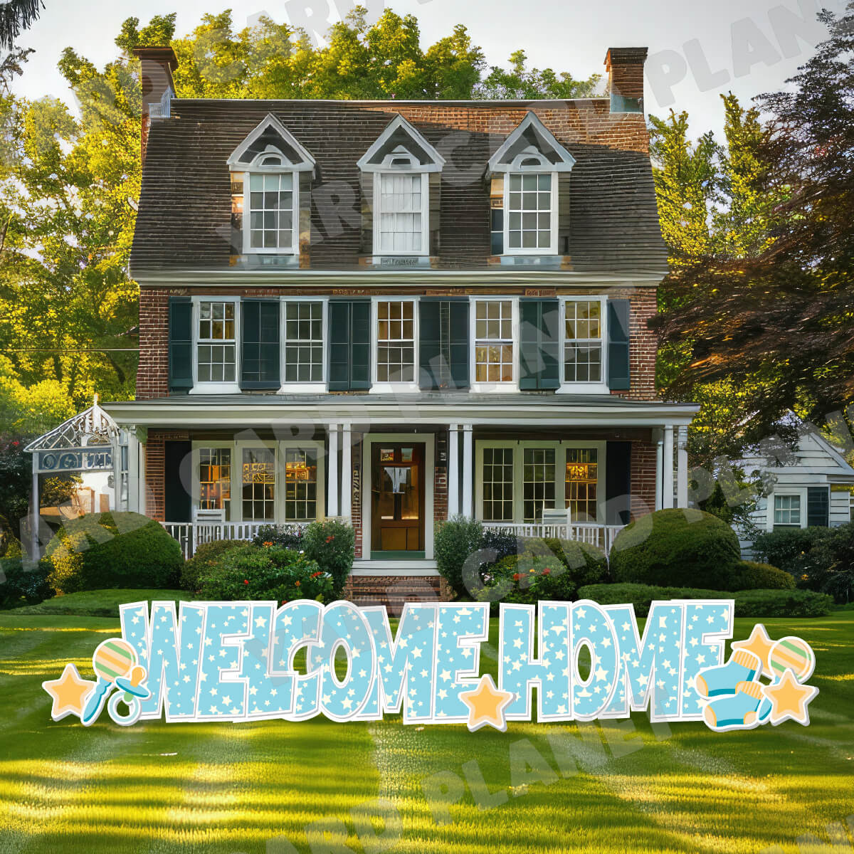 Large 23.5" Baby Boy Blue Welcome Home Yard Card EZ Quick Set in Luckiest Guy Font and Matching Flair