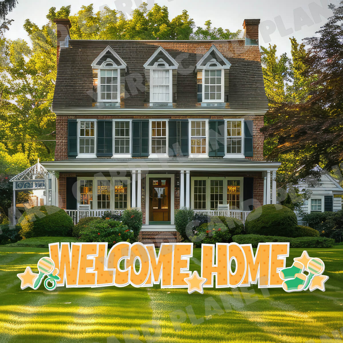 Large 23.5" Welcome Home Baby Yard Card EZ Quick Set in Luckiest Guy Font and Matching Flair