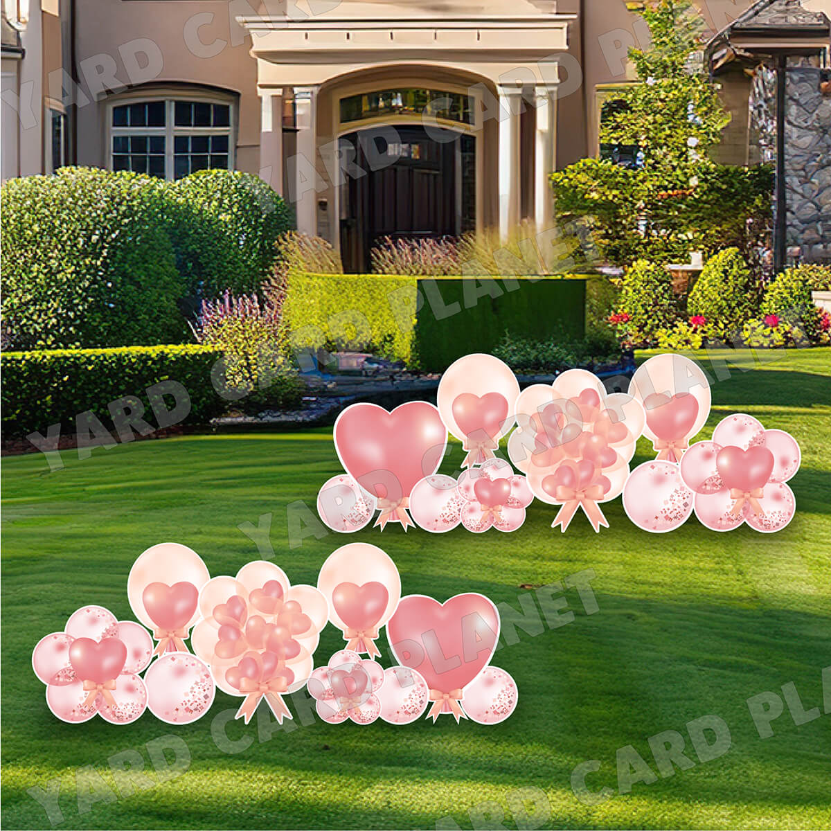 Pink and Peach Hearts, Balloons and Bubbles Yard Card Flair Set