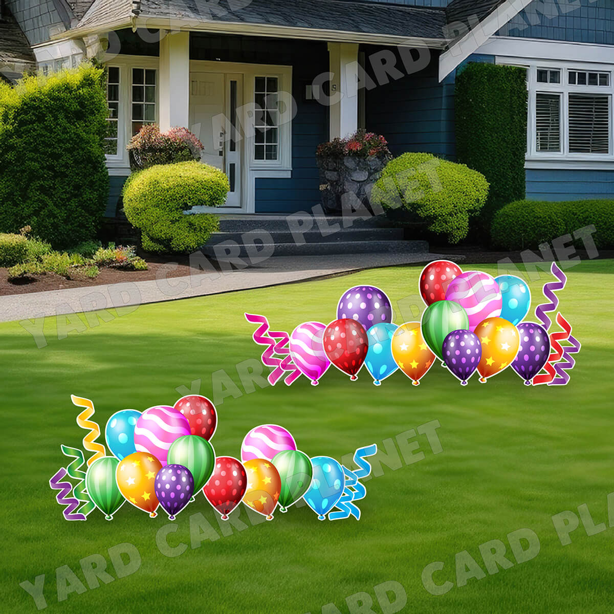 Colorful Metallic Design Balloon Bouquets, Balloons and Streamers Yard Card Flair Set