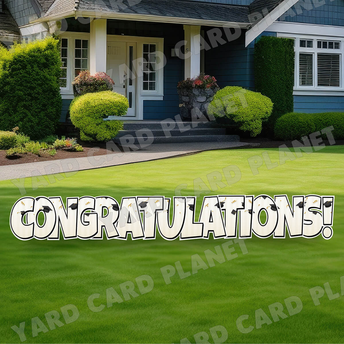 Large 23.5" Light Graduation Cap and Streamers Congratulations! Yard Card EZ Quick Set in Luckiest Guy Font