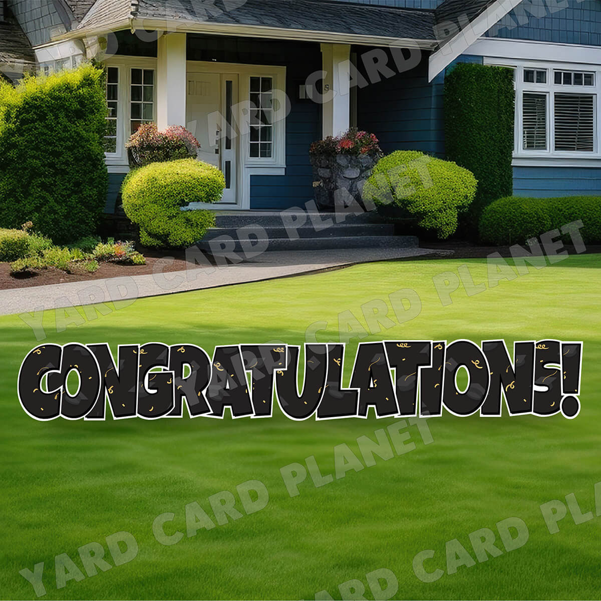 Large 23.5" Black Graduation Cap and Streamers Congratulations! Yard Card EZ Quick Set in Luckiest Guy Font