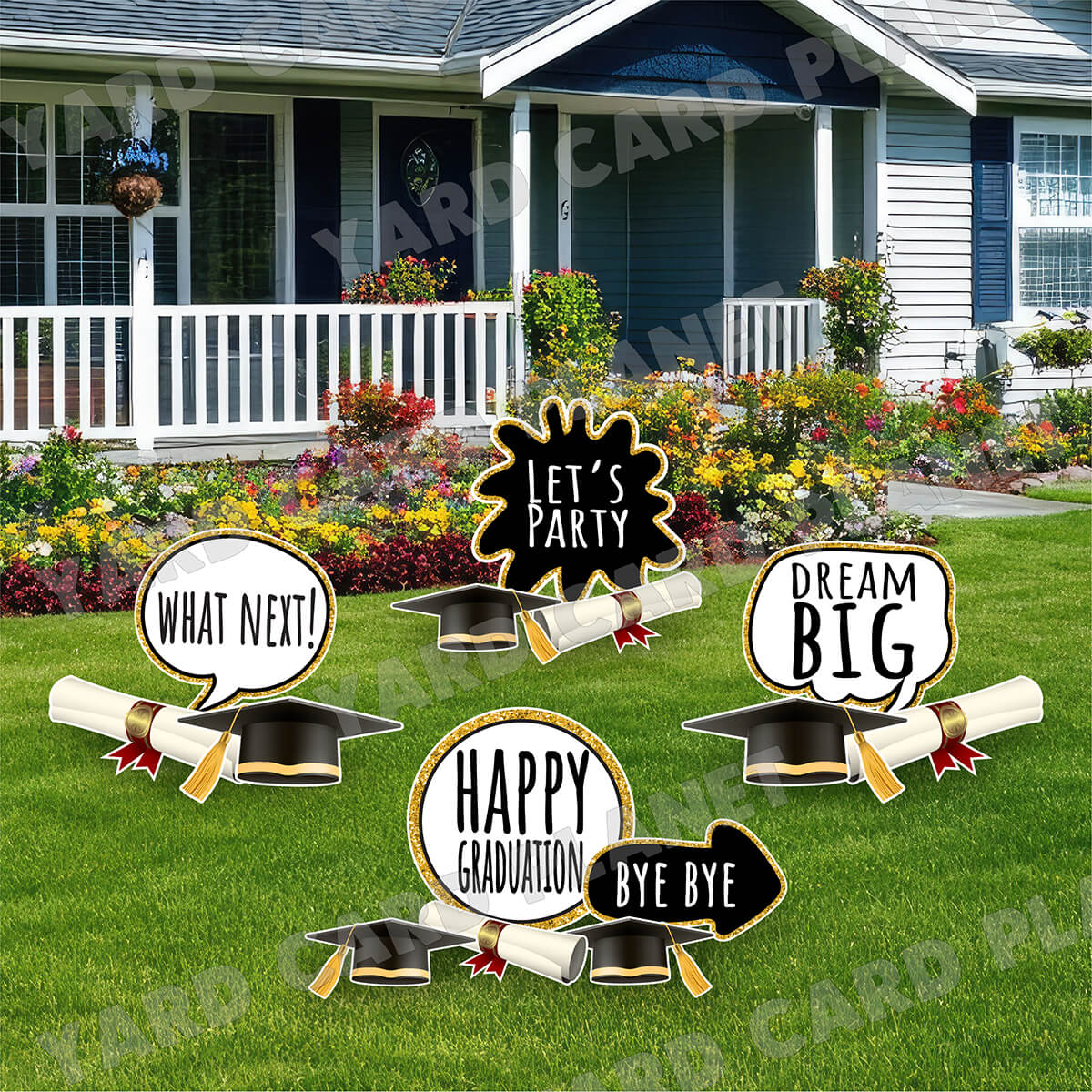 Graduation Signs, Grad Caps and Diplomas Yard Card Flair Set