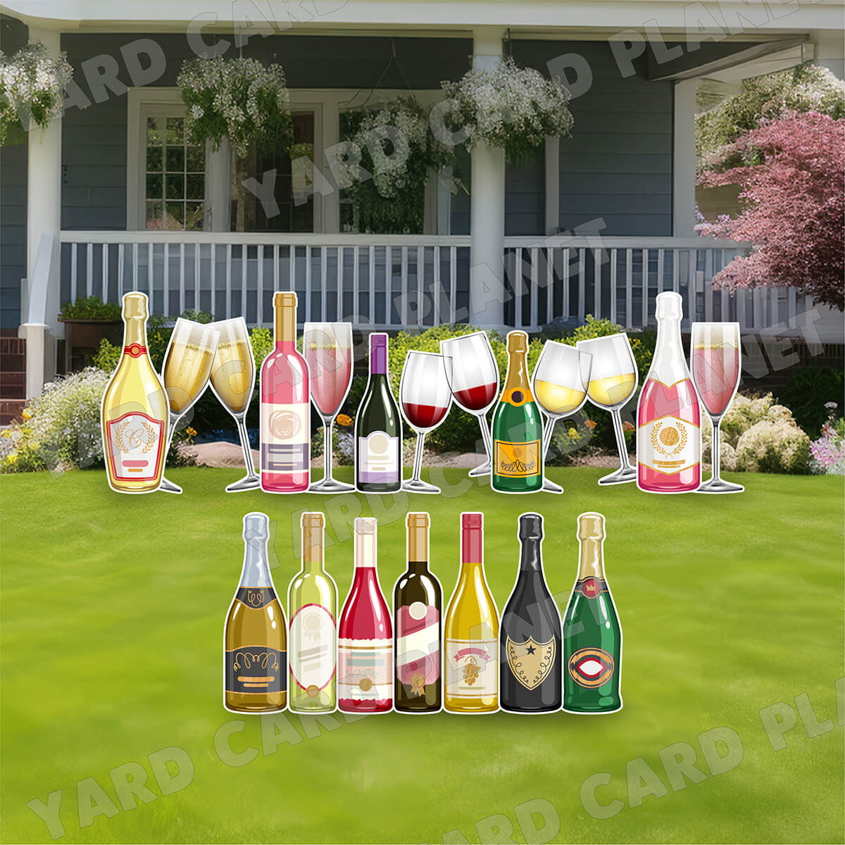 Cheers Everyone Wine and Champaign Yard Card Flair Set