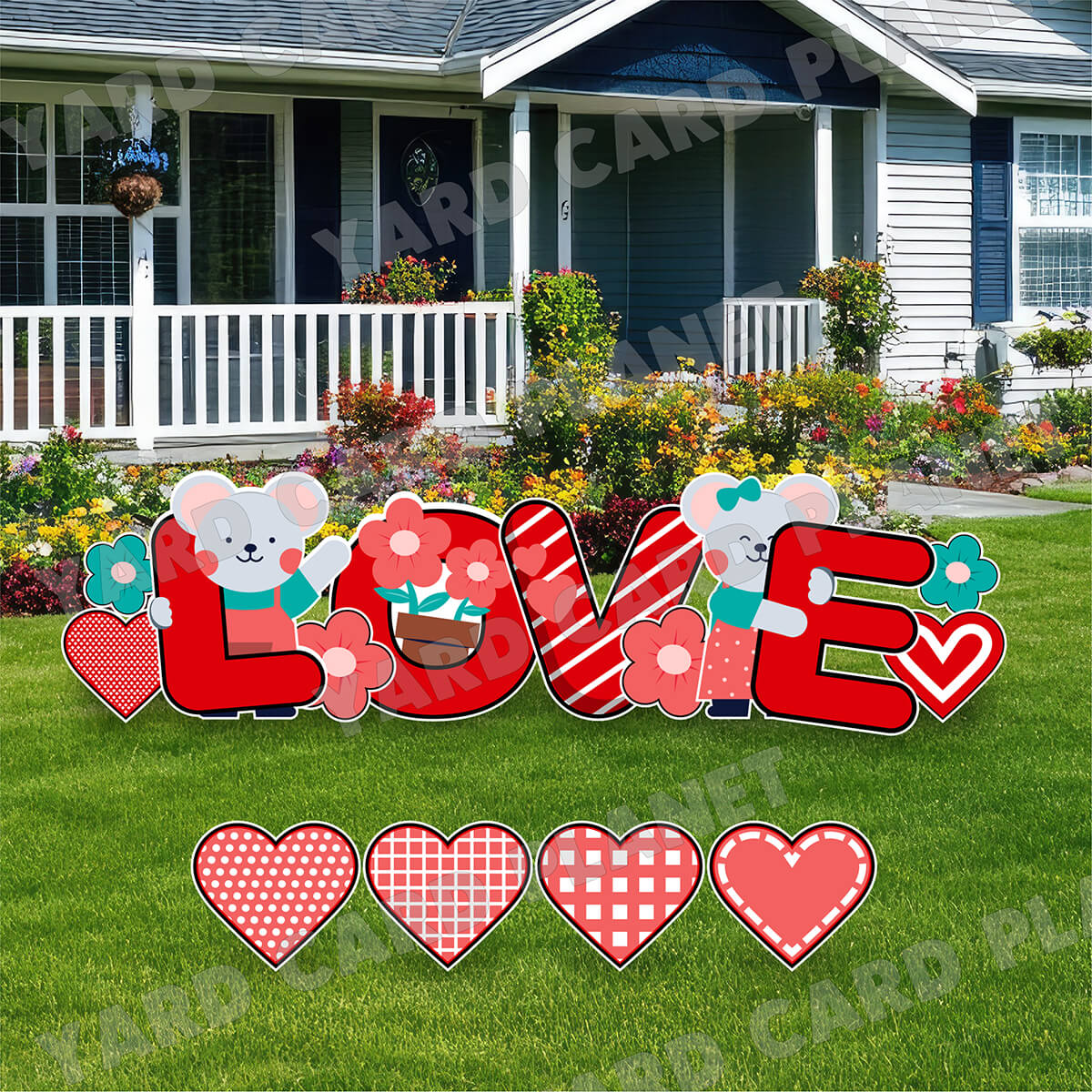 Adorable Mice Love Sign and Yard Card Flair Set