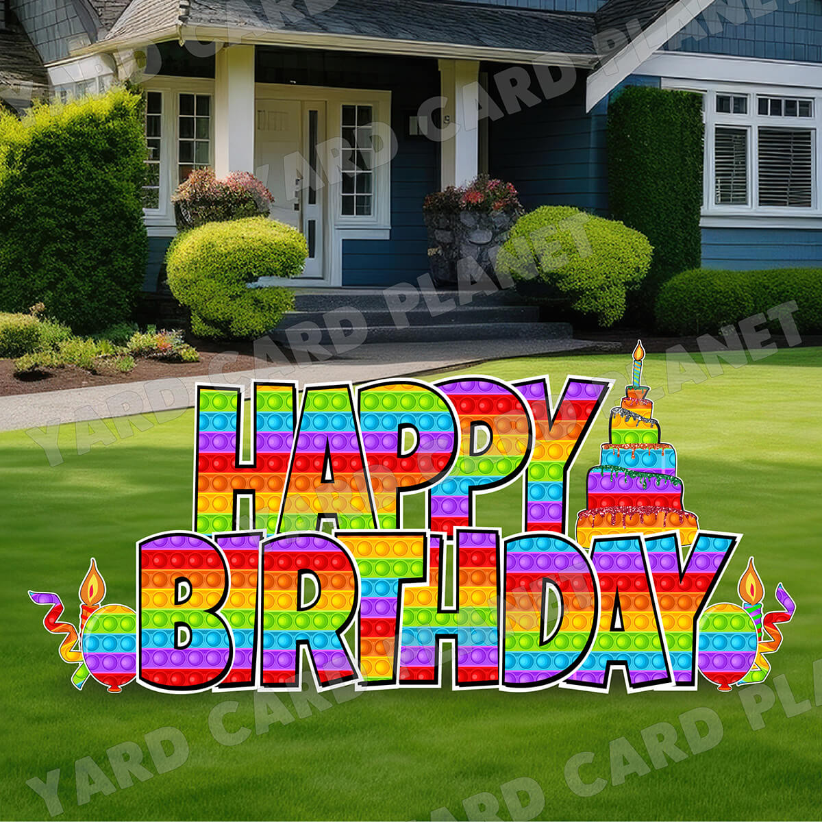 Large 23.5" Pop It Fidget Toy Happy Birthday Yard Card EZ Quick Set in Luckiest Guy Font and Birthday Flair