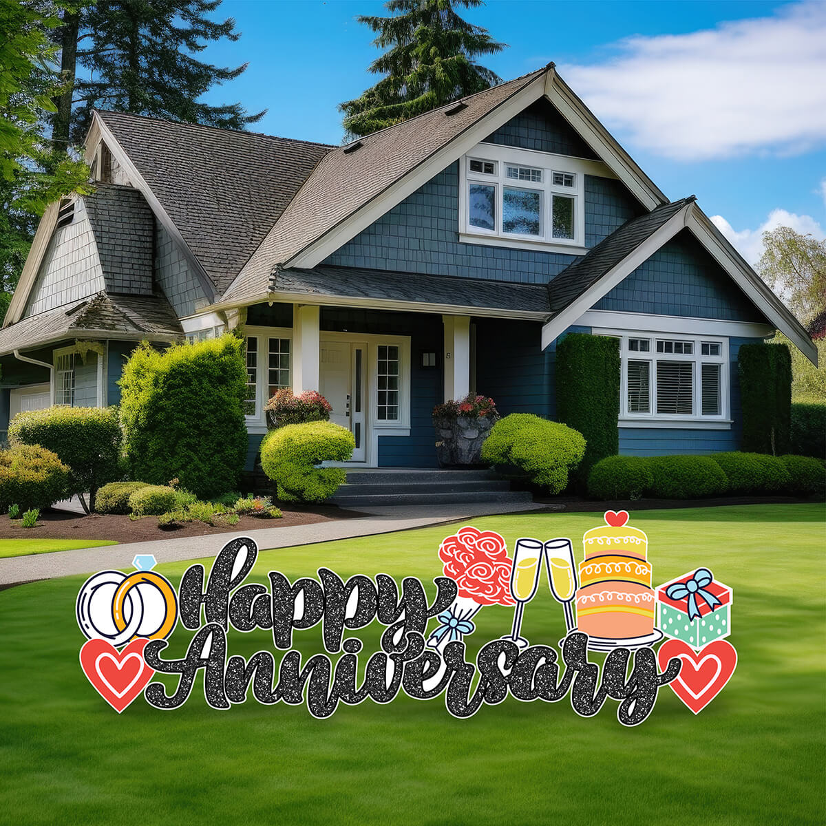 Happy Anniversary Glittered Yard Card EZ Quick Set and Flair Set