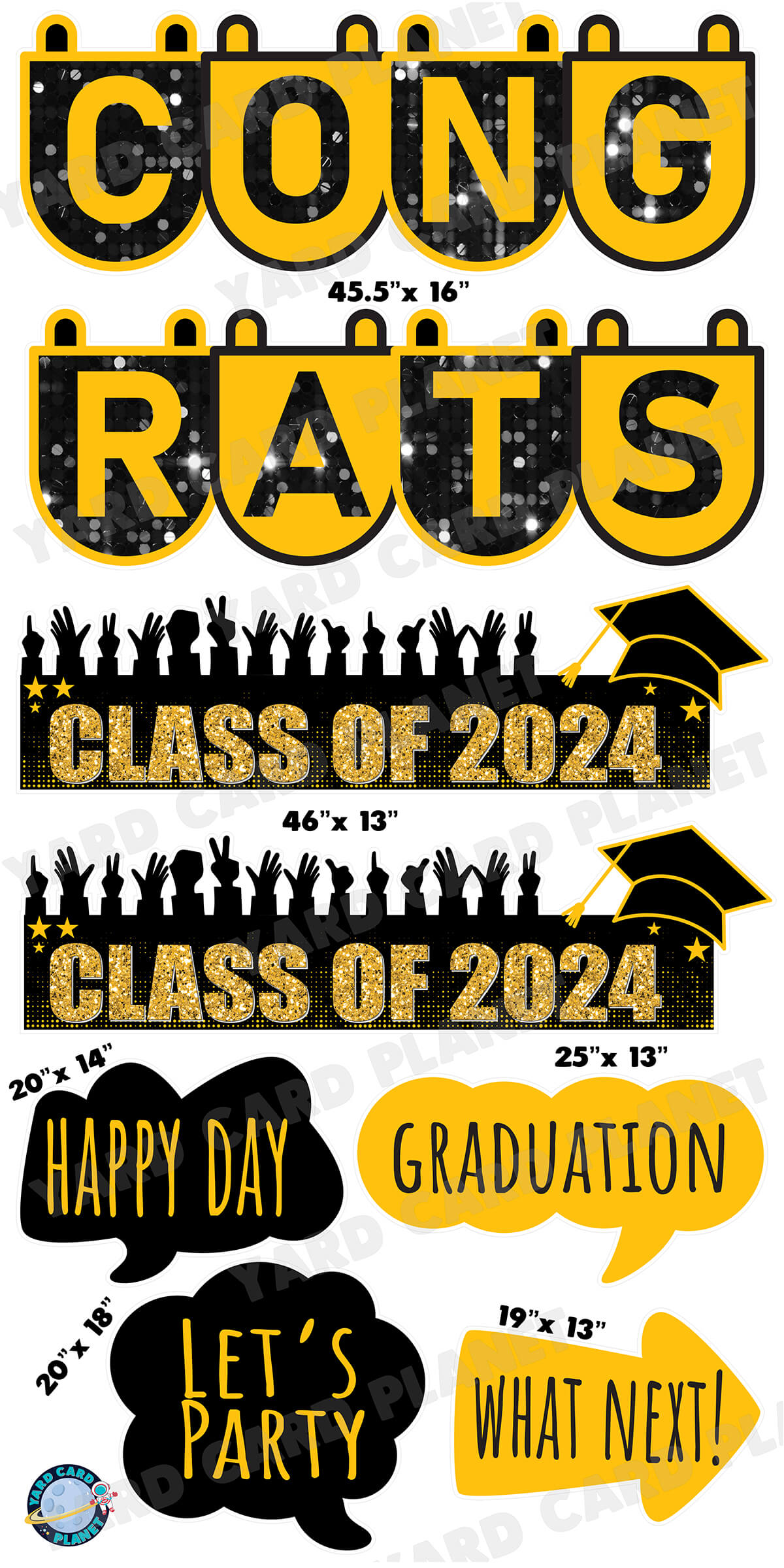 Congrats Graduation in Gold EZ Setup Panels and Signs Yard Card Set