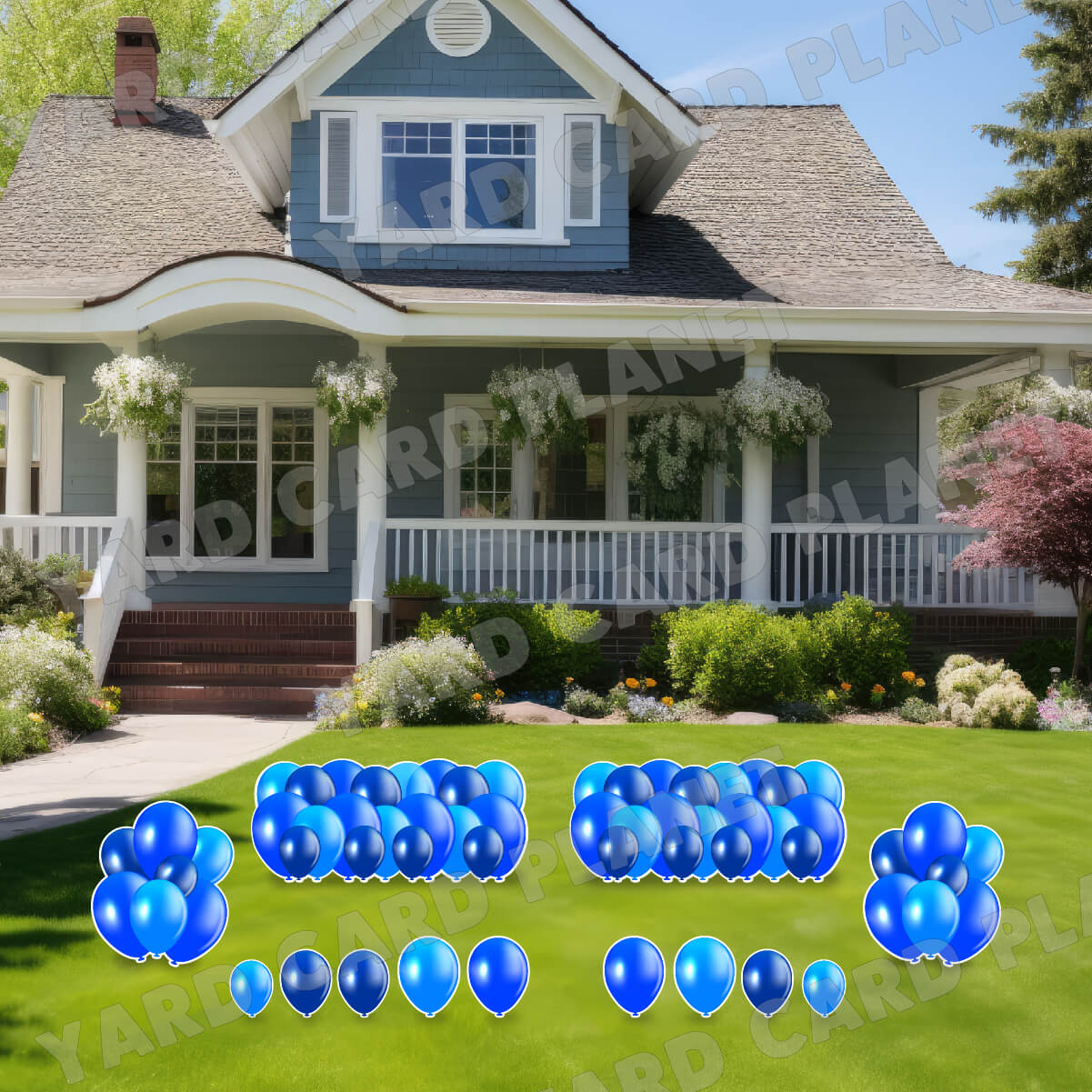 Blue Balloon Panels, Bouquets and Singles Yard Card Set