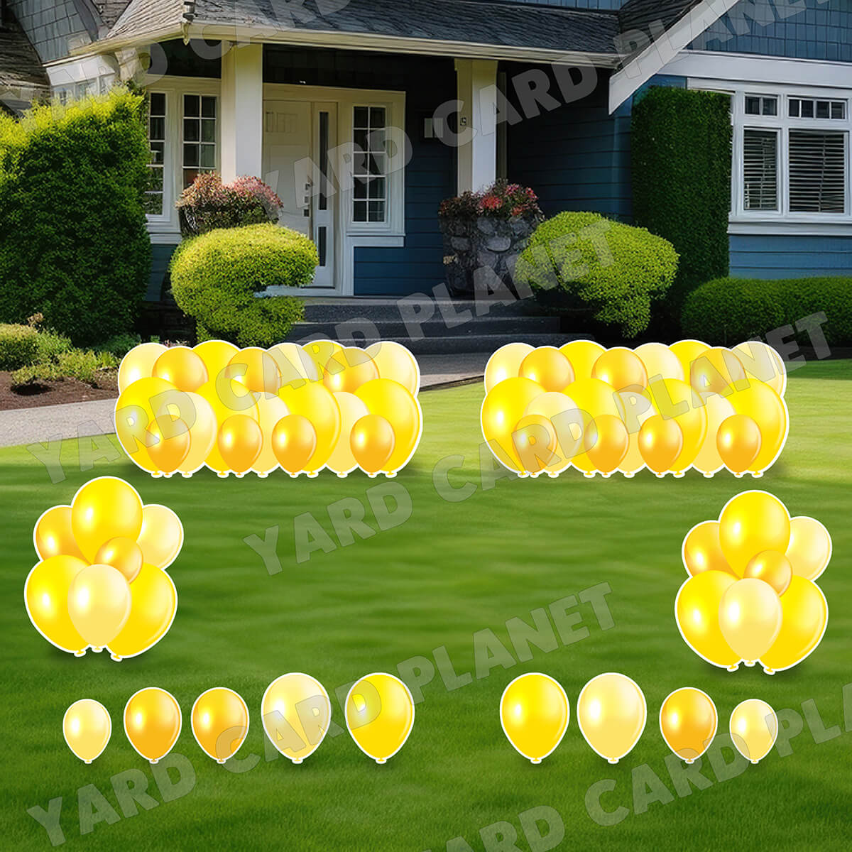 Yellow Balloon Panels, Bouquets and Singles Yard Card Set