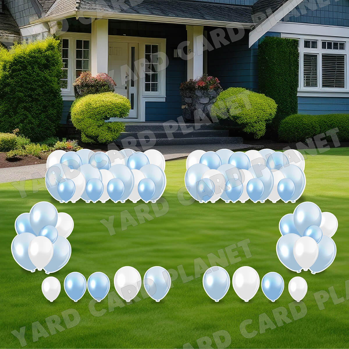 Baby Blue Balloon Panels, Bouquets and Singles Yard Card Set