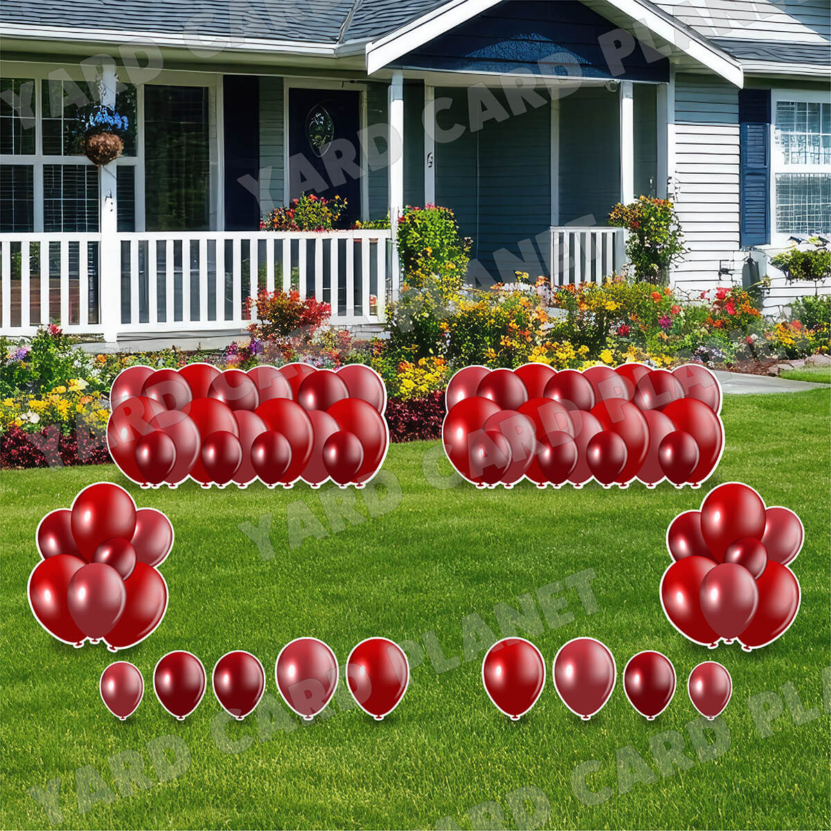 Maroon Balloon Panels, Bouquets and Singles Yard Card Set