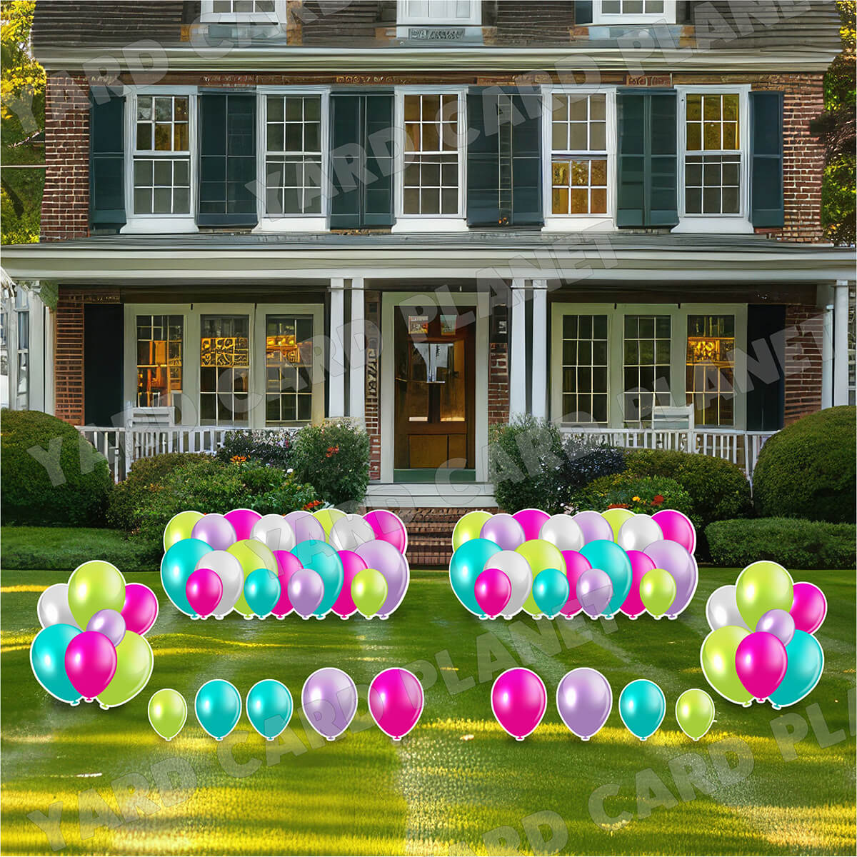 Pastel Multi-Colored Balloon Panels, Bouquets and Singles Yard Card Set