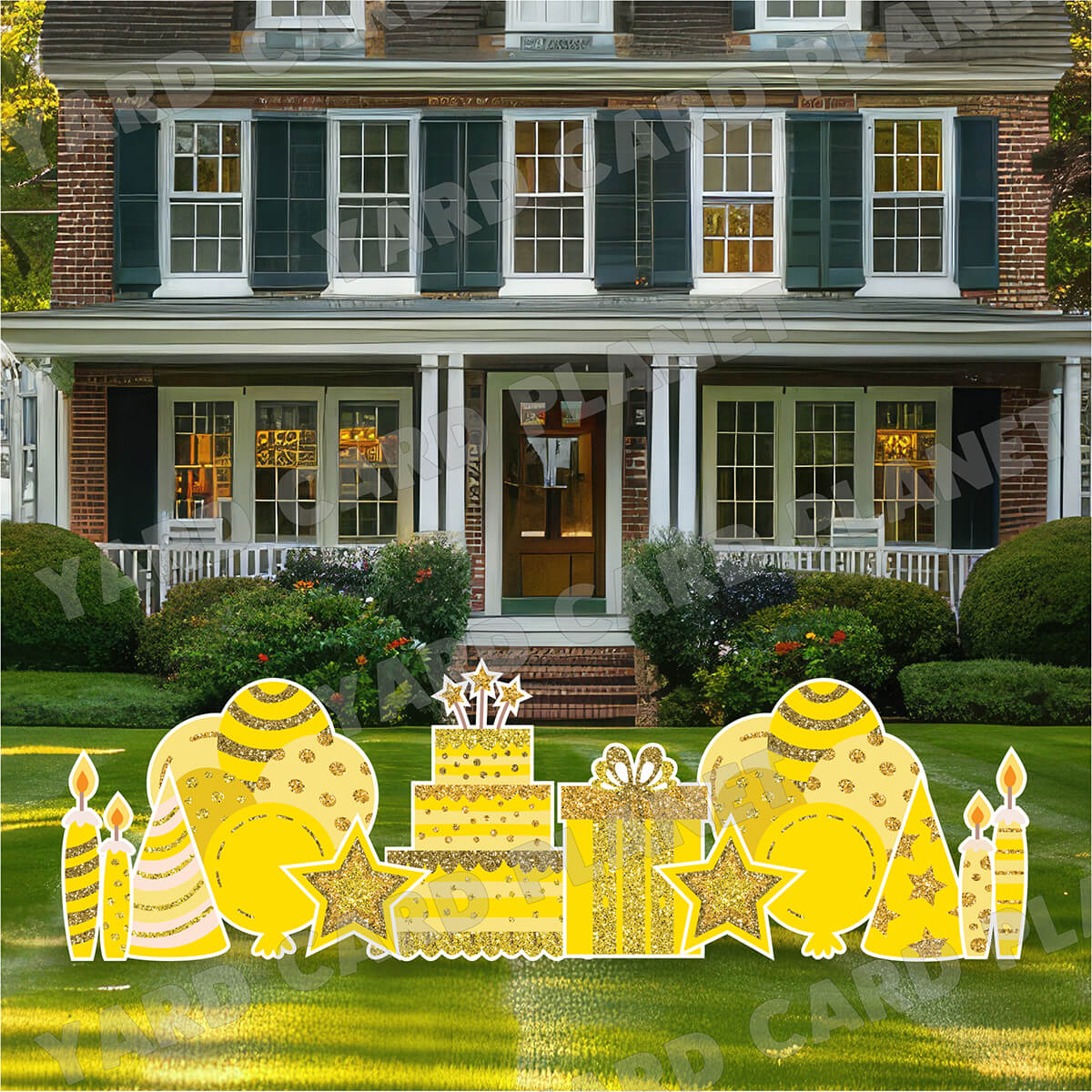 Yellow Glitter Birthday Essentials Yard Card Flair Set