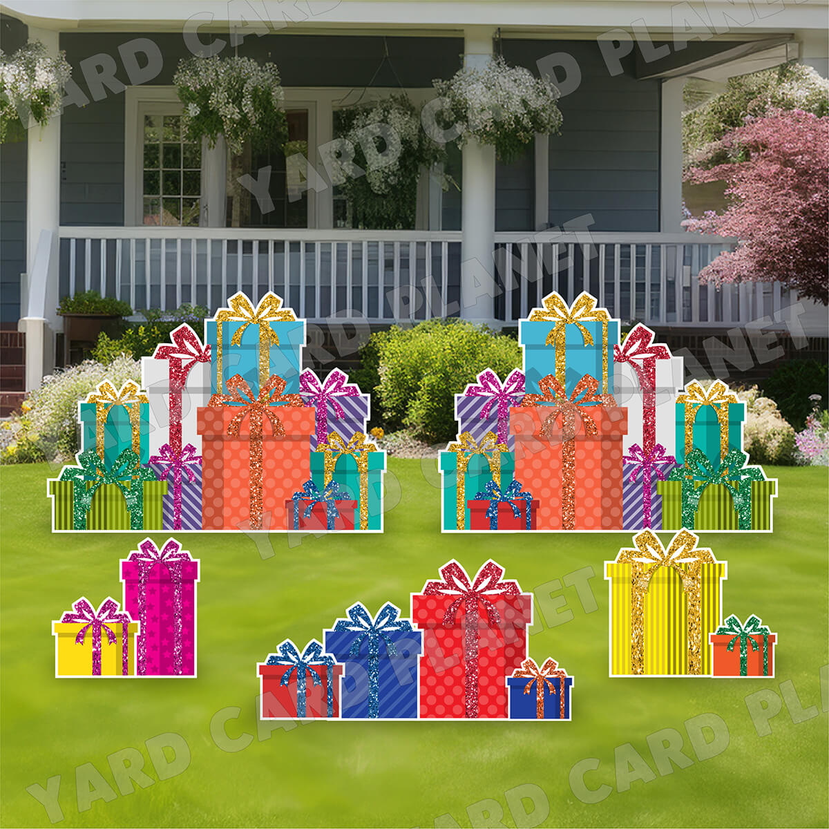 Multicolor Glitter Gift Boxes EZ Panels and Yard Card Flair Set