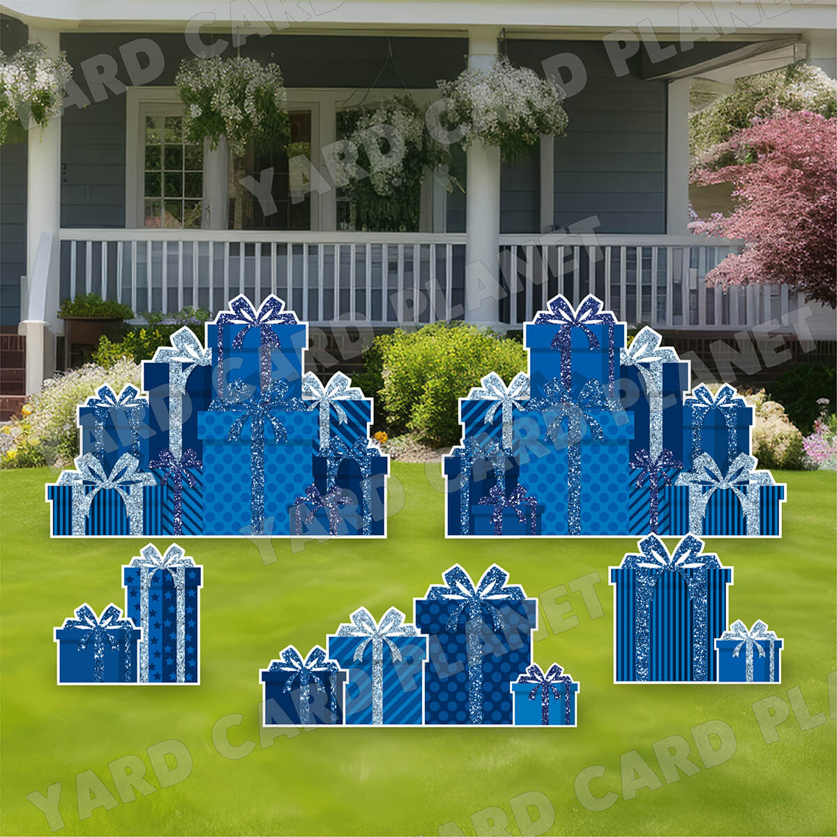 Blue Glitter Gift Boxes EZ Panels and Yard Card Flair Set