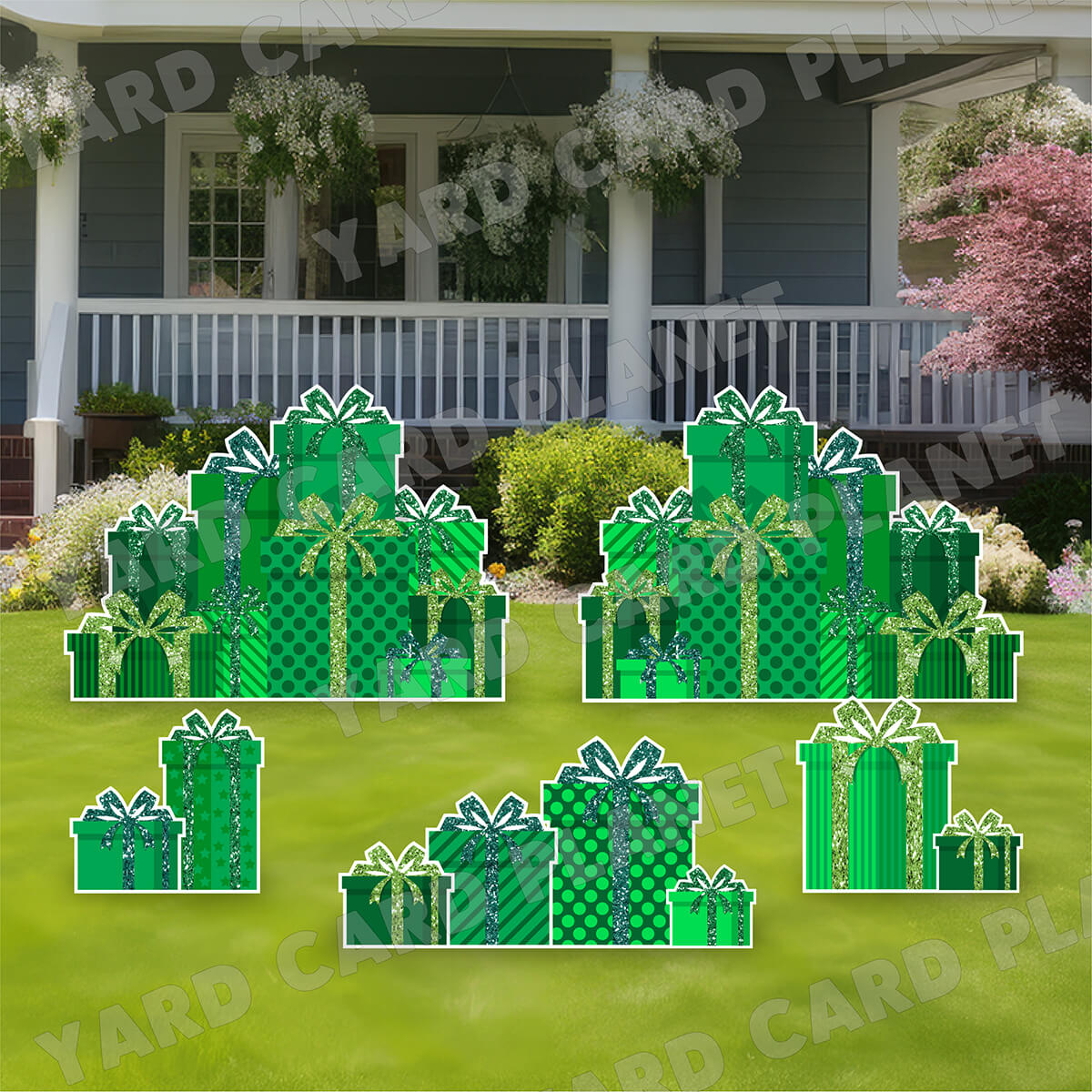 Green Glitter Gift Boxes EZ Panels and Yard Card Flair Set