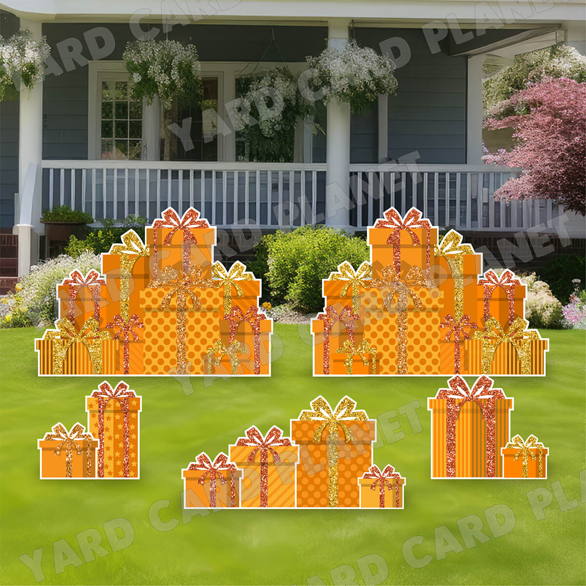 Orange Glitter Gift Boxes EZ Panels and Yard Card Flair Set