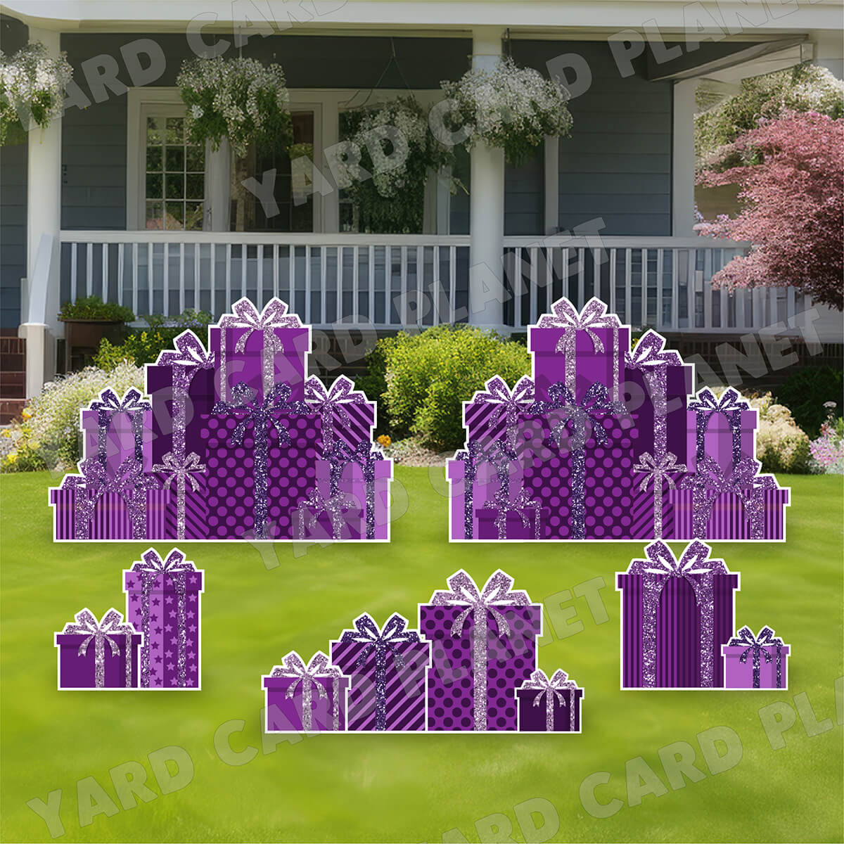 Purple Glitter Gift Boxes EZ Panels and Yard Card Flair Set