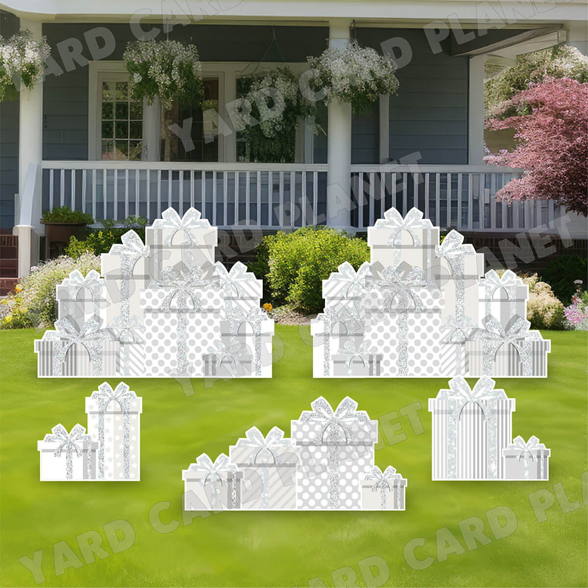 White Glitter Gift Boxes EZ Panels and Yard Card Flair Set