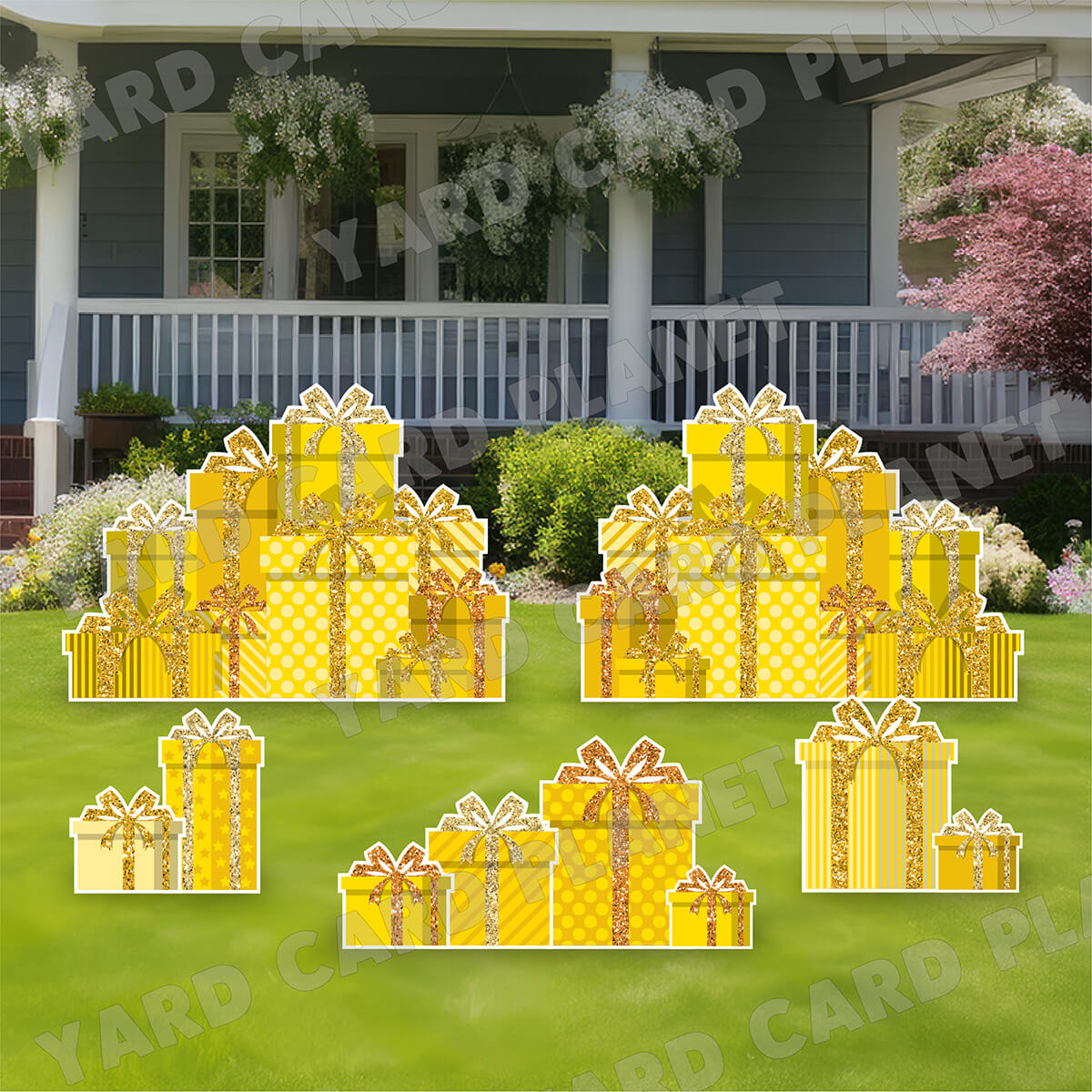 Yellow Glitter Gift Boxes EZ Panels and Yard Card Flair Set