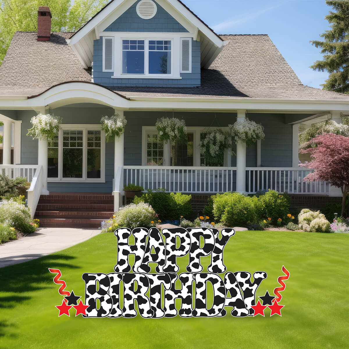 Large 23" Cow Print Happy Birthday Yard Card EZ Quick Set and Birthday Flair