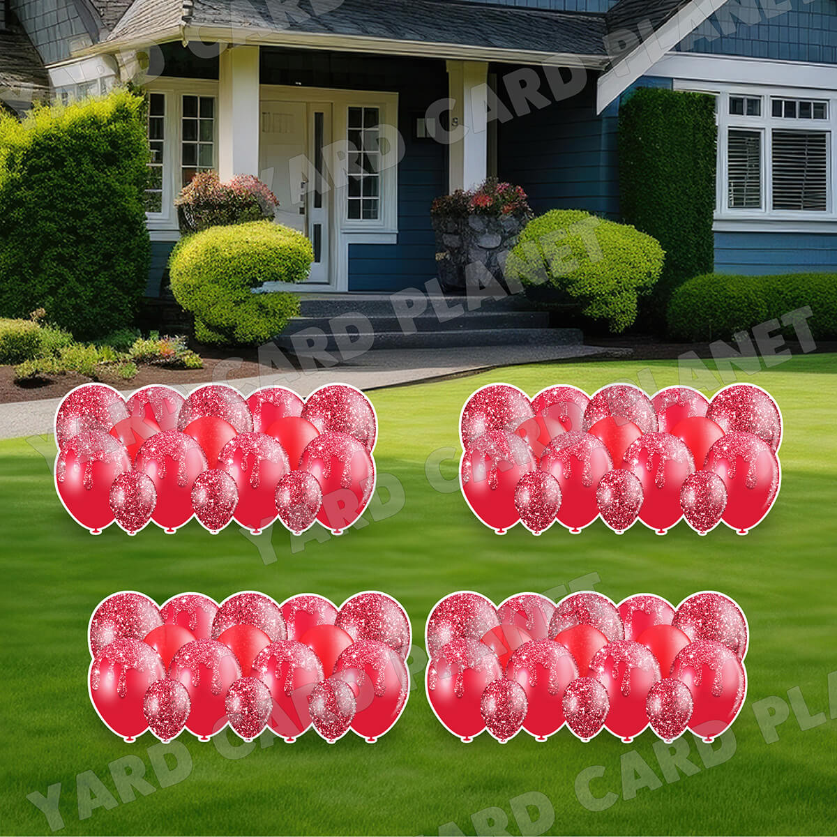 Red Glitter Balloon Panels Yard Card Set