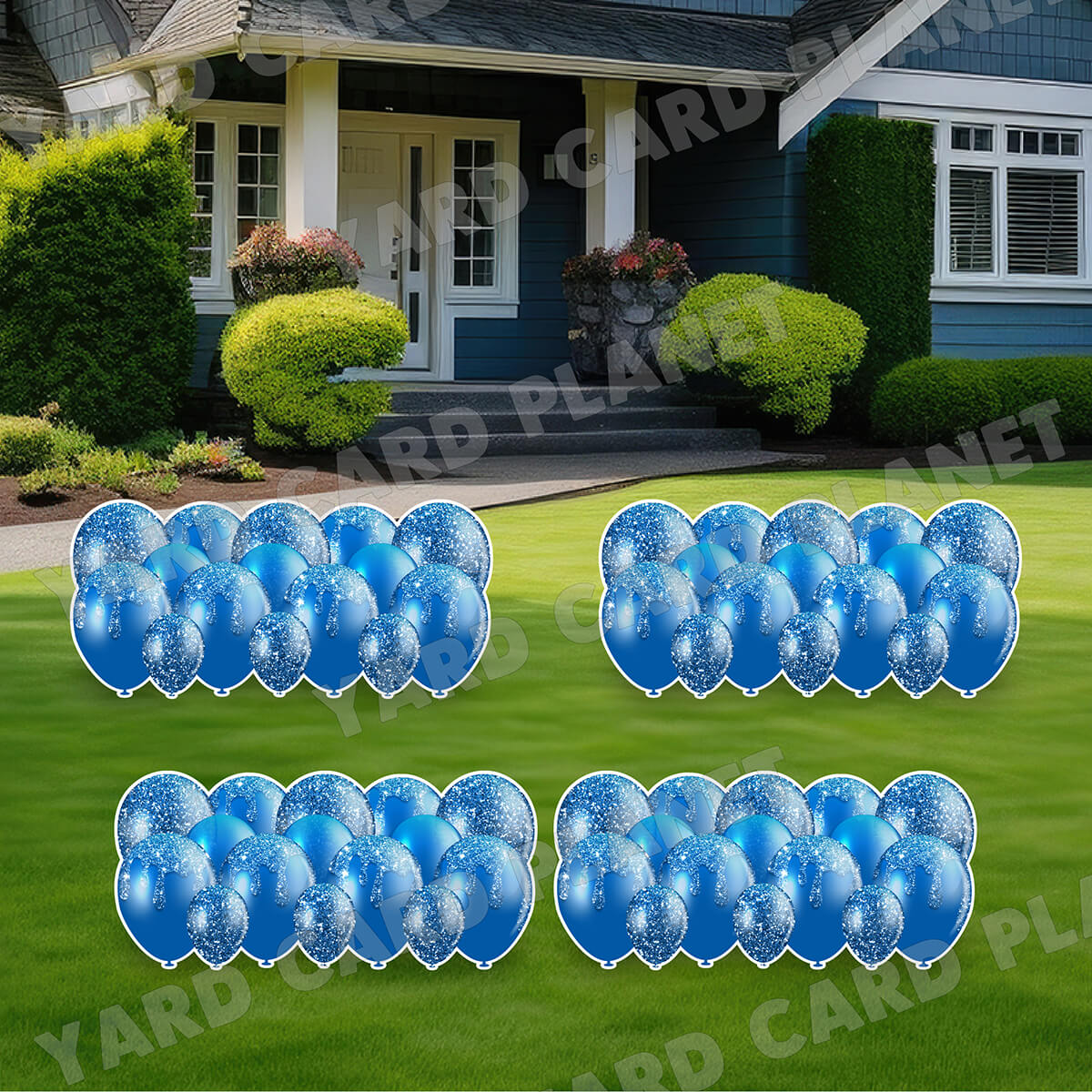 Blue Glitter Balloon Panels Yard Card Set