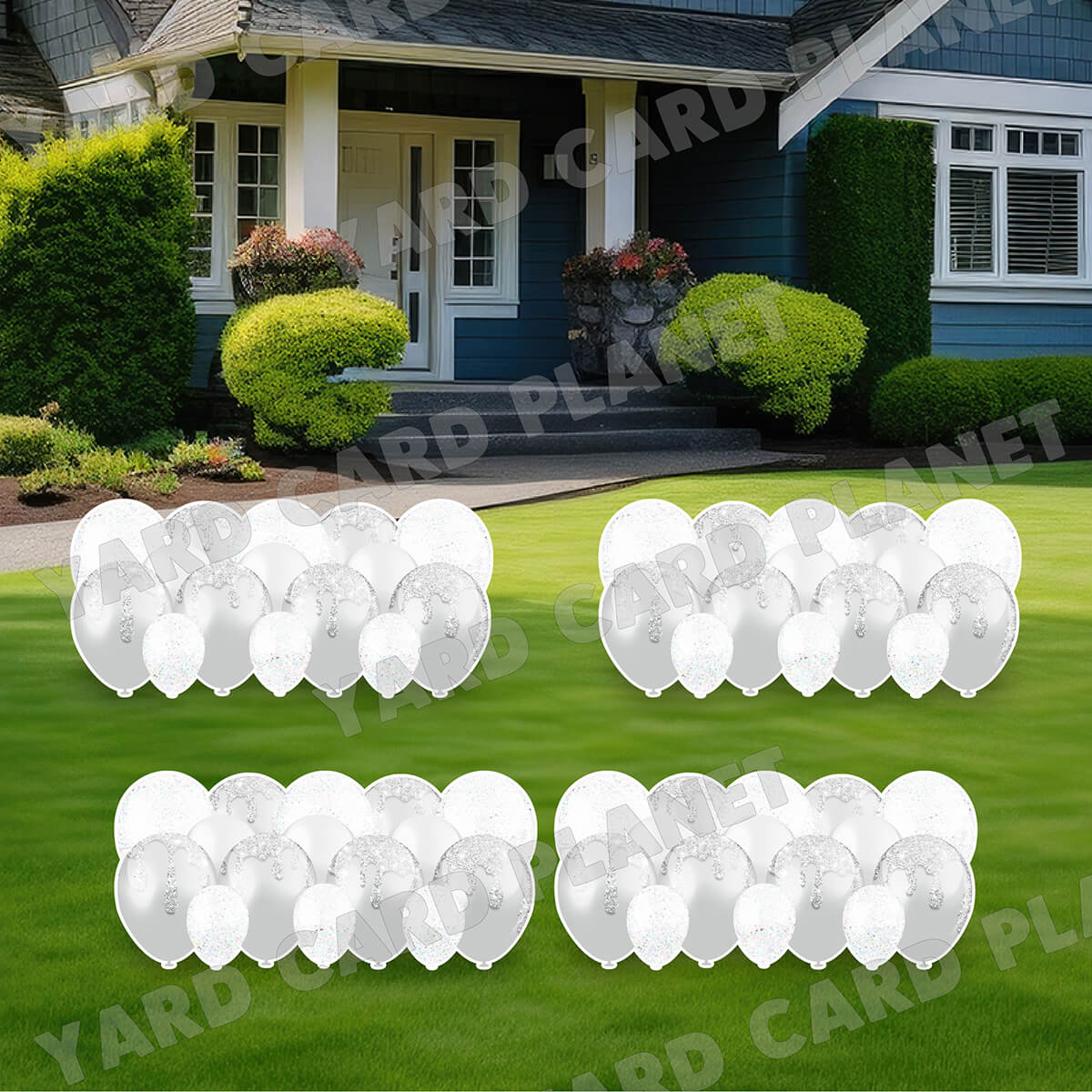 White and Silver Glitter Balloon Panels Yard Card Set