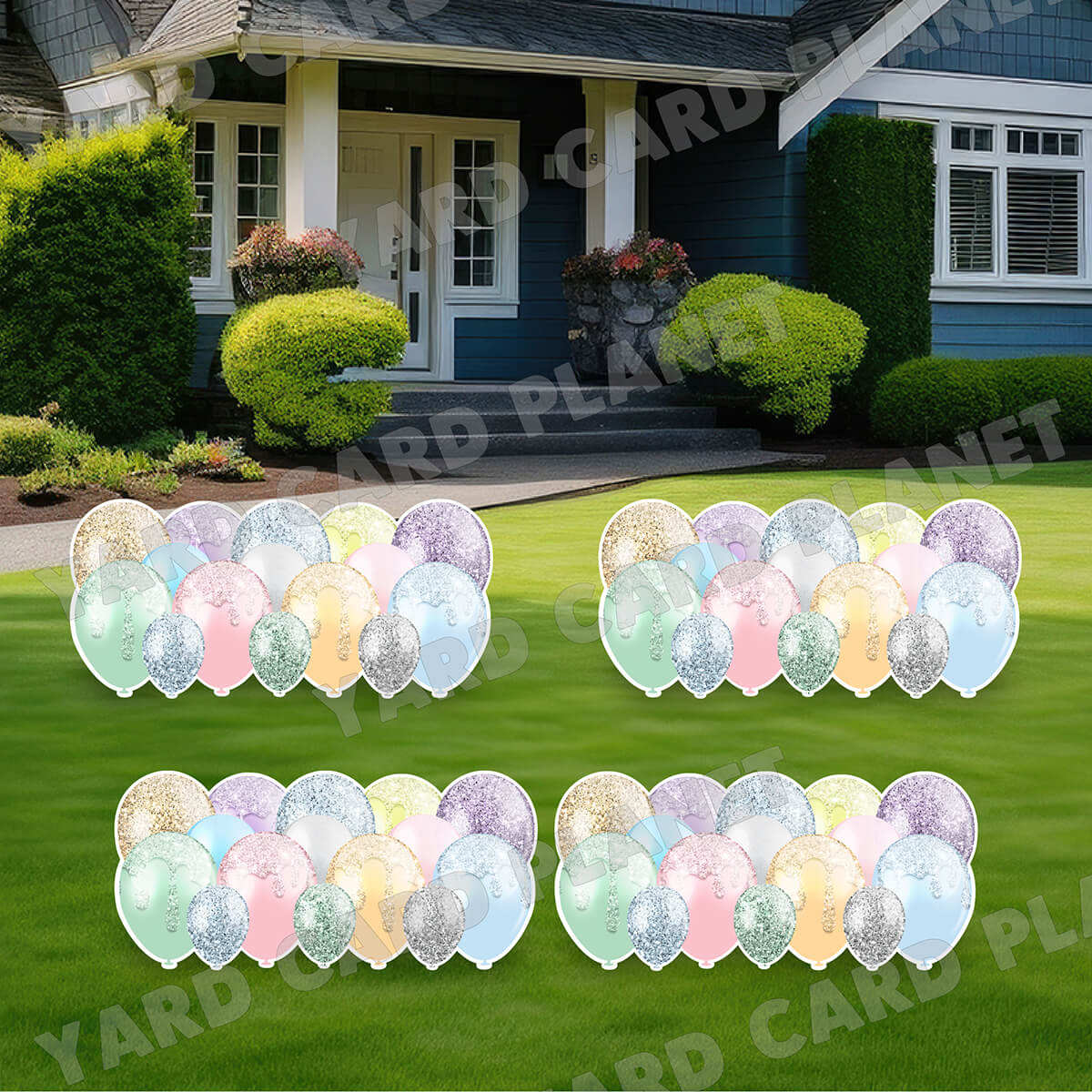 Pastel Multi Colored Glitter Balloon Panels Yard Card Set