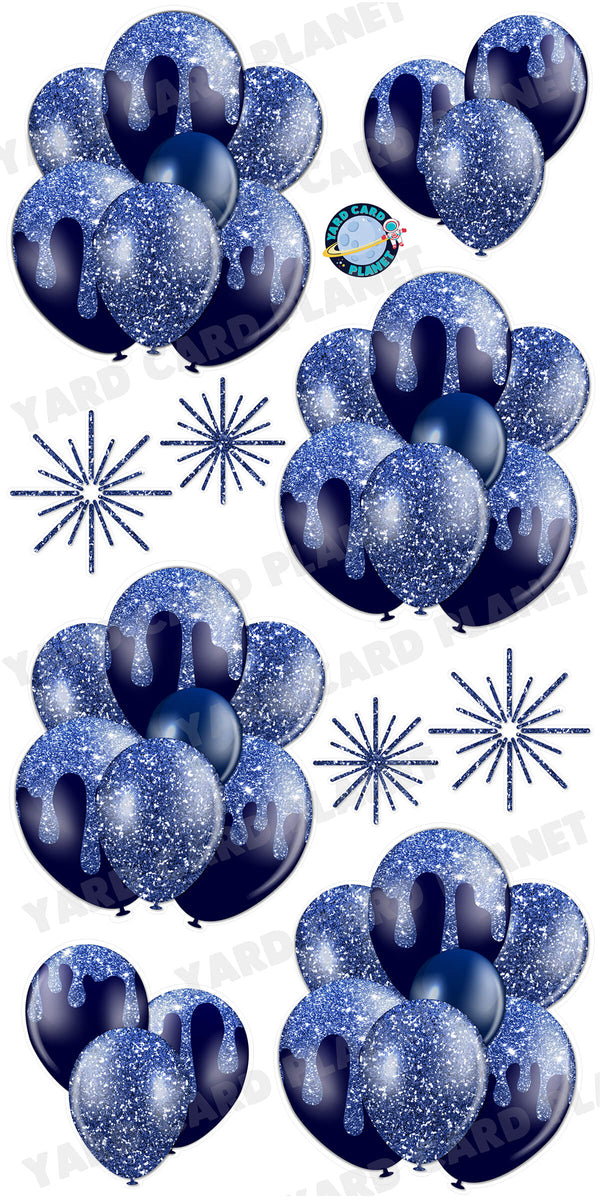Navy Blue Glitter Balloon Bouquets and Starbursts Yard Card Set