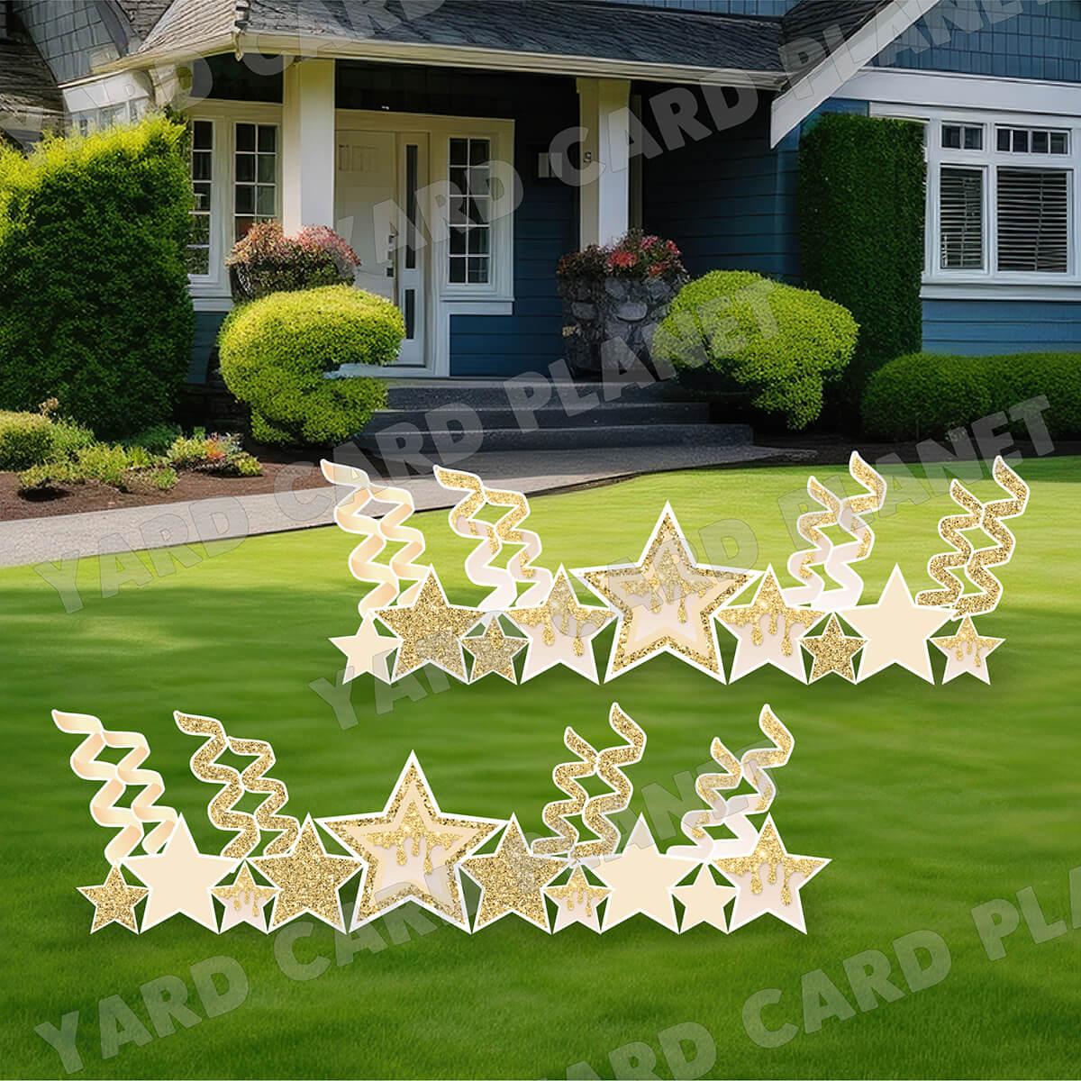 Gold Glitter and Solid Stars and Streamers Yard Card Flair Set