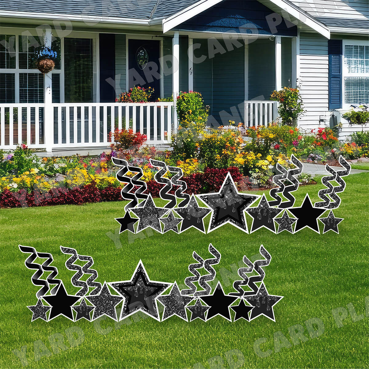 Black Glitter and Solid Stars and Streamers Yard Card Flair Set