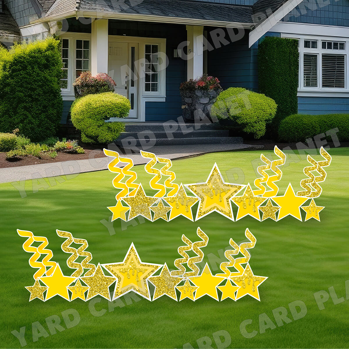 Yellow Glitter Solid Stars and Streamers Yard Card Flair Set