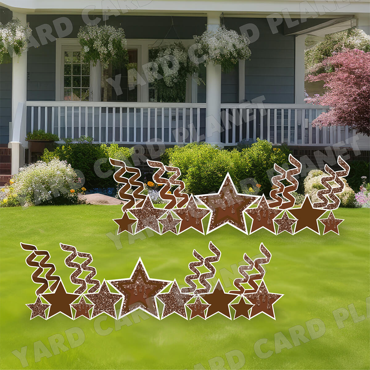 Brown Glitter and Solid Stars and Streamers Yard Card Flair Set