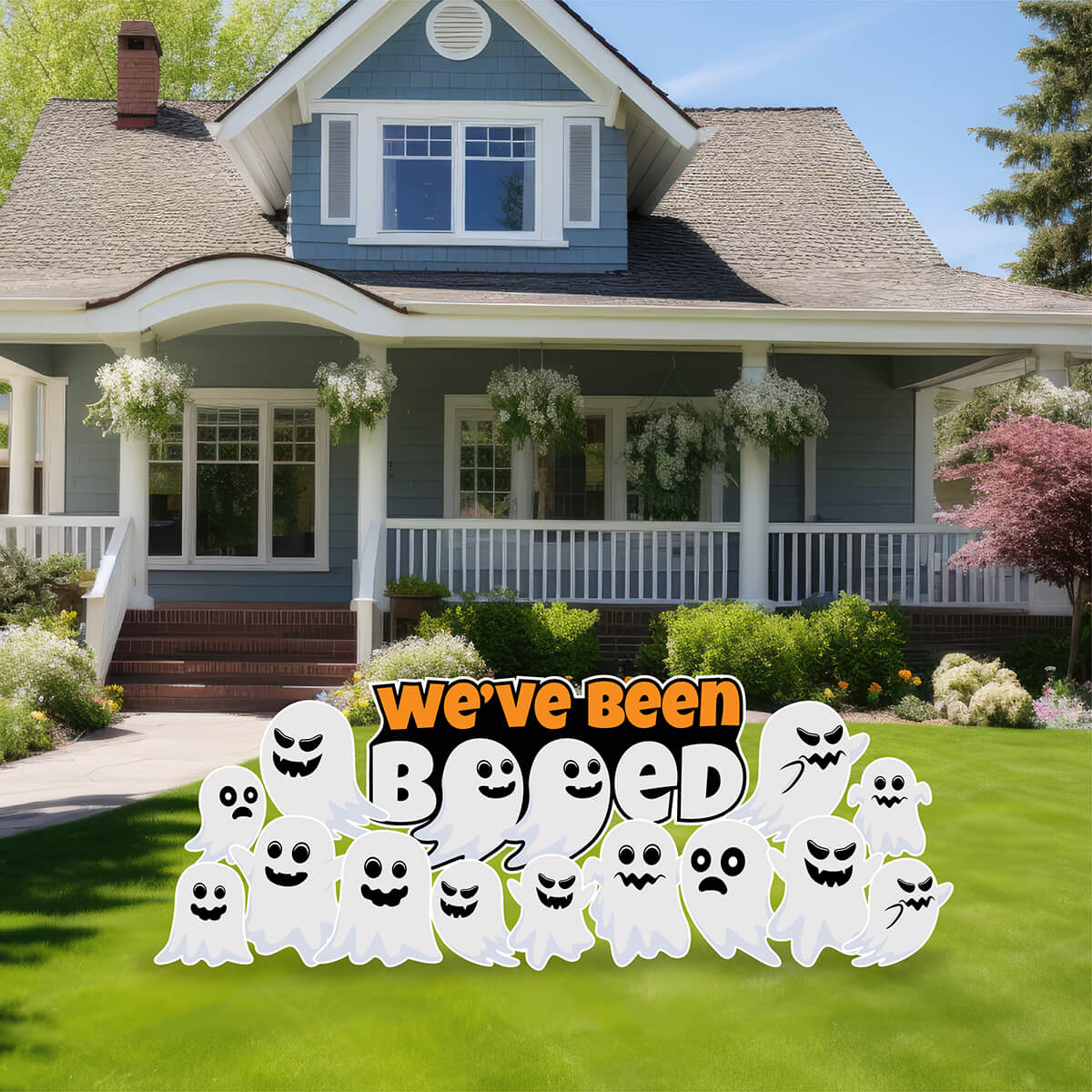 We've Been Booed EZ Quick Sign and Halloween Ghosts Yard Card Flair Set