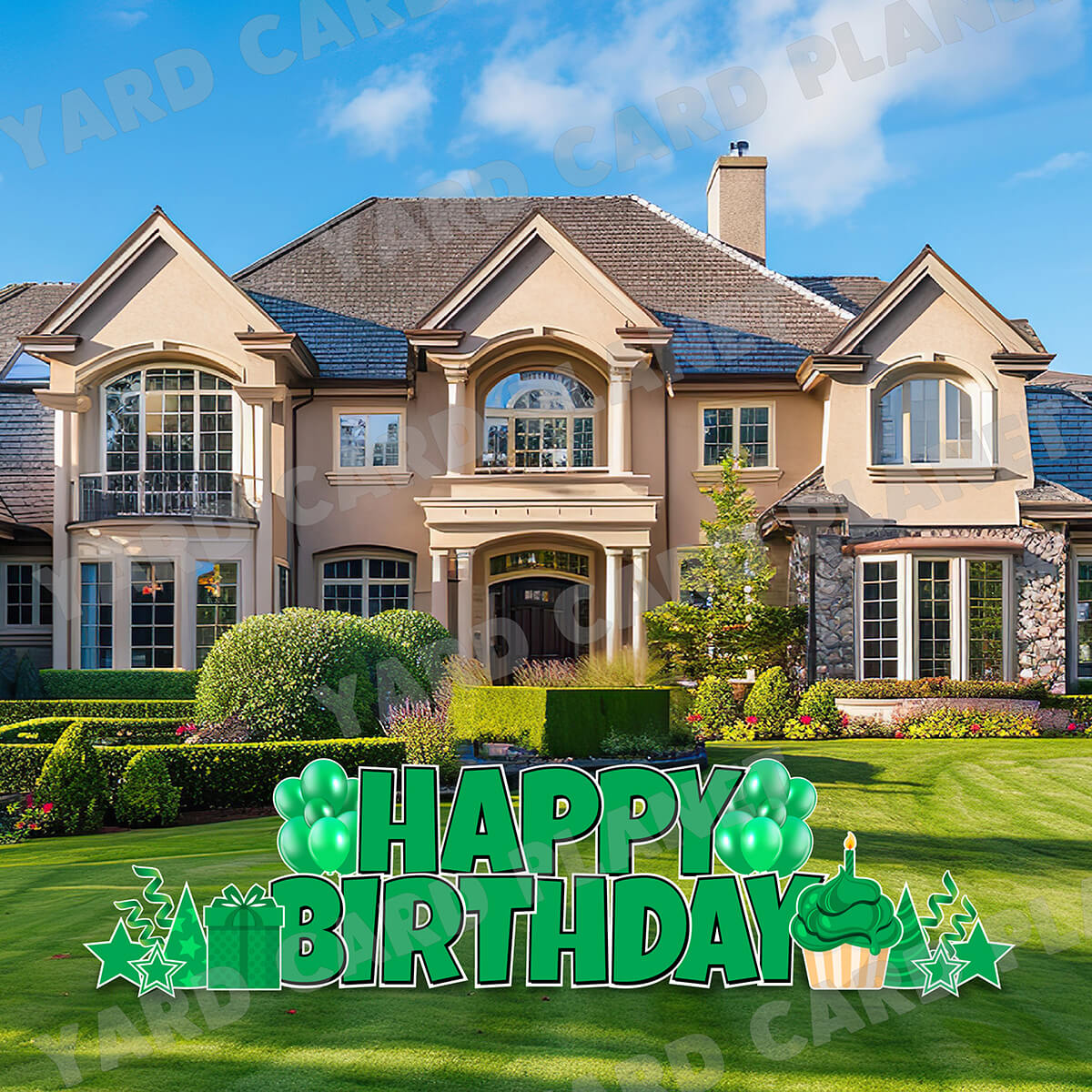 Large 23.5" Solid Green Happy Birthday Individual Letters in Luckiest Guy Font and Birthday Flair Set