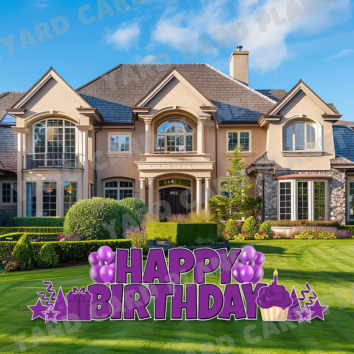 Large 23.5" Solid Purple Happy Birthday Individual Letters in Luckiest Guy Font and Birthday Flair Set