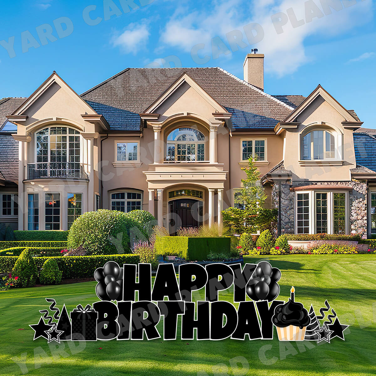 Large 23.5" Solid Black Happy Birthday Individual Letters in Luckiest Guy Font and Birthday Flair Set