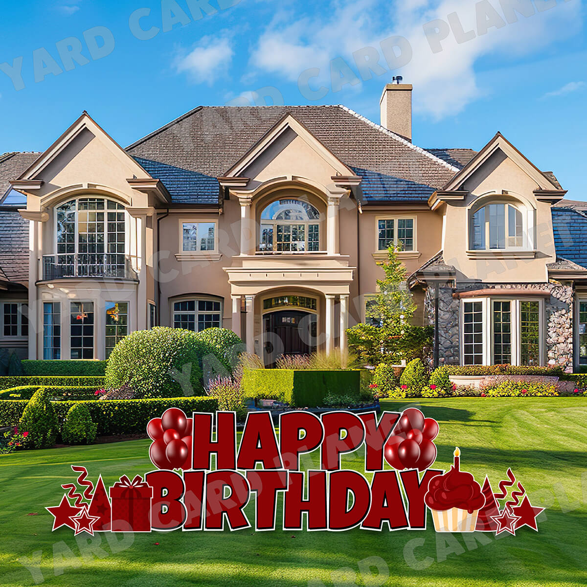 Large 23.5" Solid Maroon Happy Birthday Individual Letters in Luckiest Guy Font and Birthday Flair Set